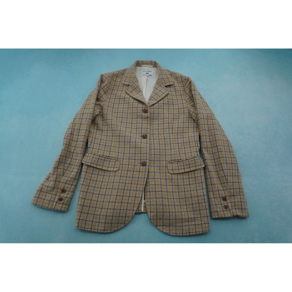 Uniqlo Ines de la Fressange Womens Blazer M Tan Yellow Brown Plaid Wool Linen